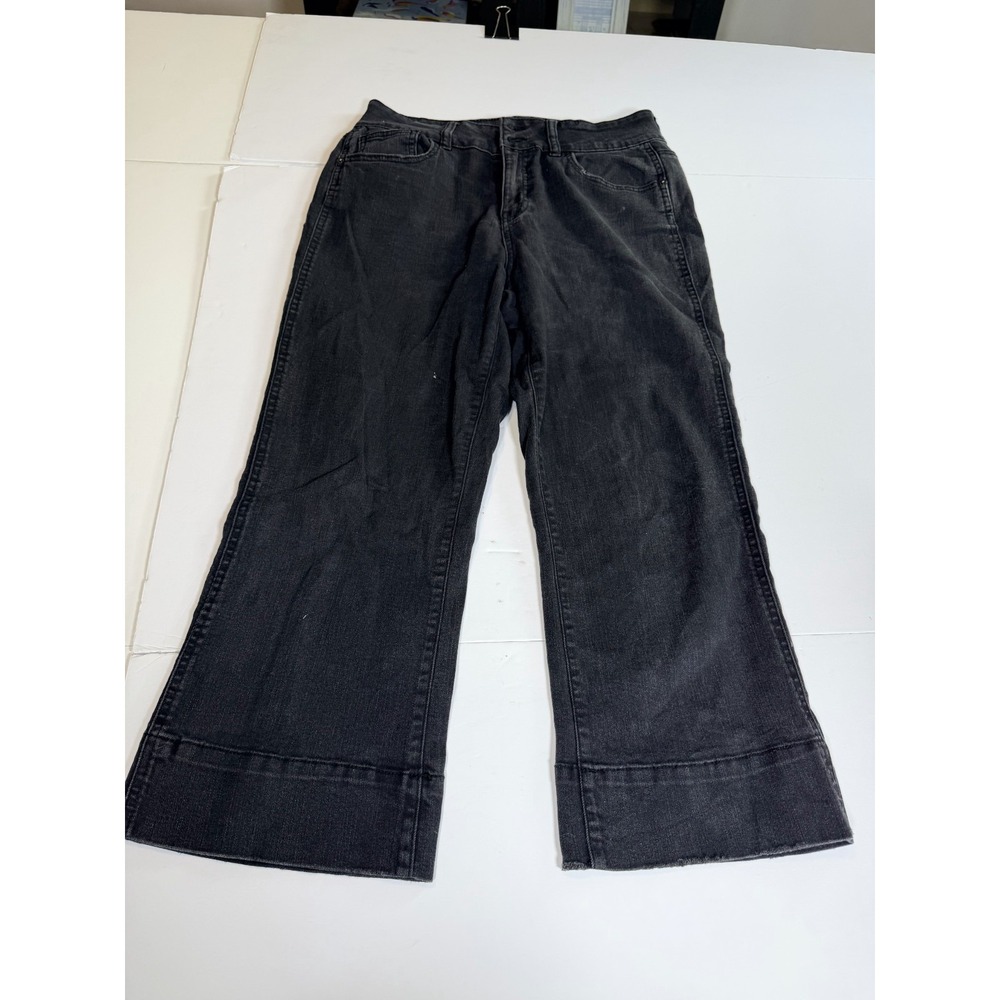 Time And Tru Cropped Jeans Womens 10 Black Denim Cotton Stretch Wide Leg Casual